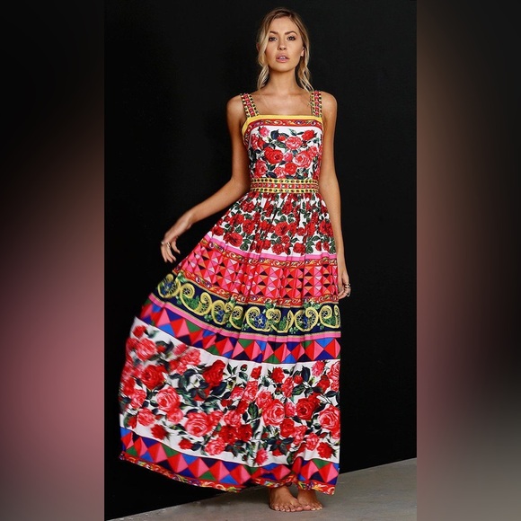 Bright multicolor pattern maxi dress - Picture 1 of 15